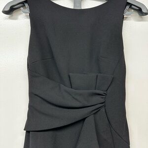 Betsy & Adam US 2 Petite Ruffle Side Slit Scuba Crepe Black Gown